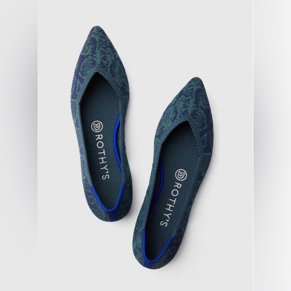 Retired Rothy's The Point Emerald Blue Snake Print 7